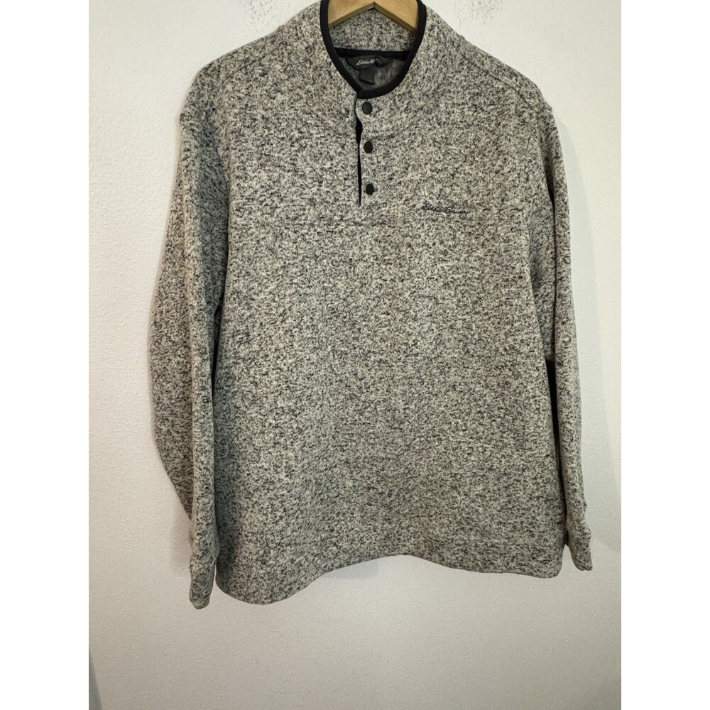 Eddie Bauer Men's Snap Pullover Fleece Sweater Gray Heather Knit Outdoor 2XL EUC - Picture 1 of 7
